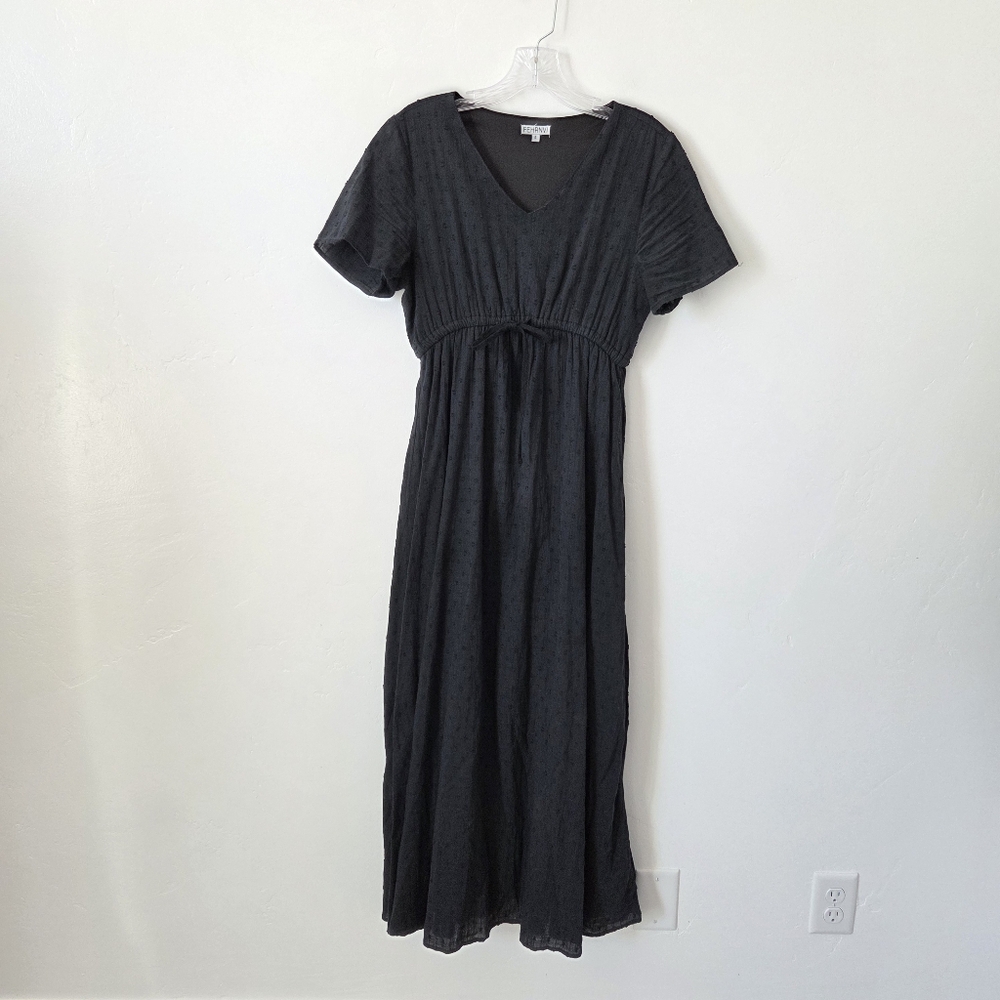 FEHRNVI Maxi Dress Black Swiss Dot Texture Summer Modest Festival Cottagecore S